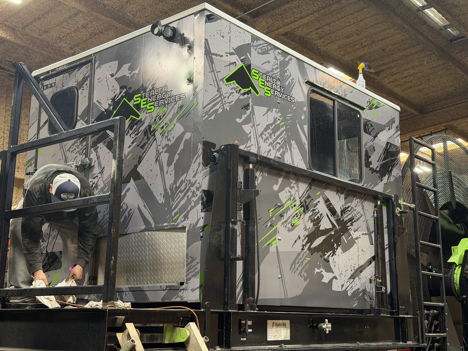 The same Hydra-Rig control cab wrapped in Stealth Energy Services shatter camo