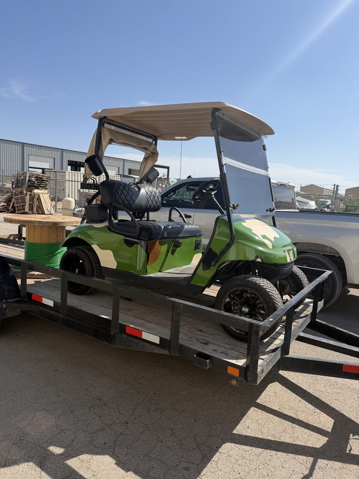Golf cart wrapped in woodland camo