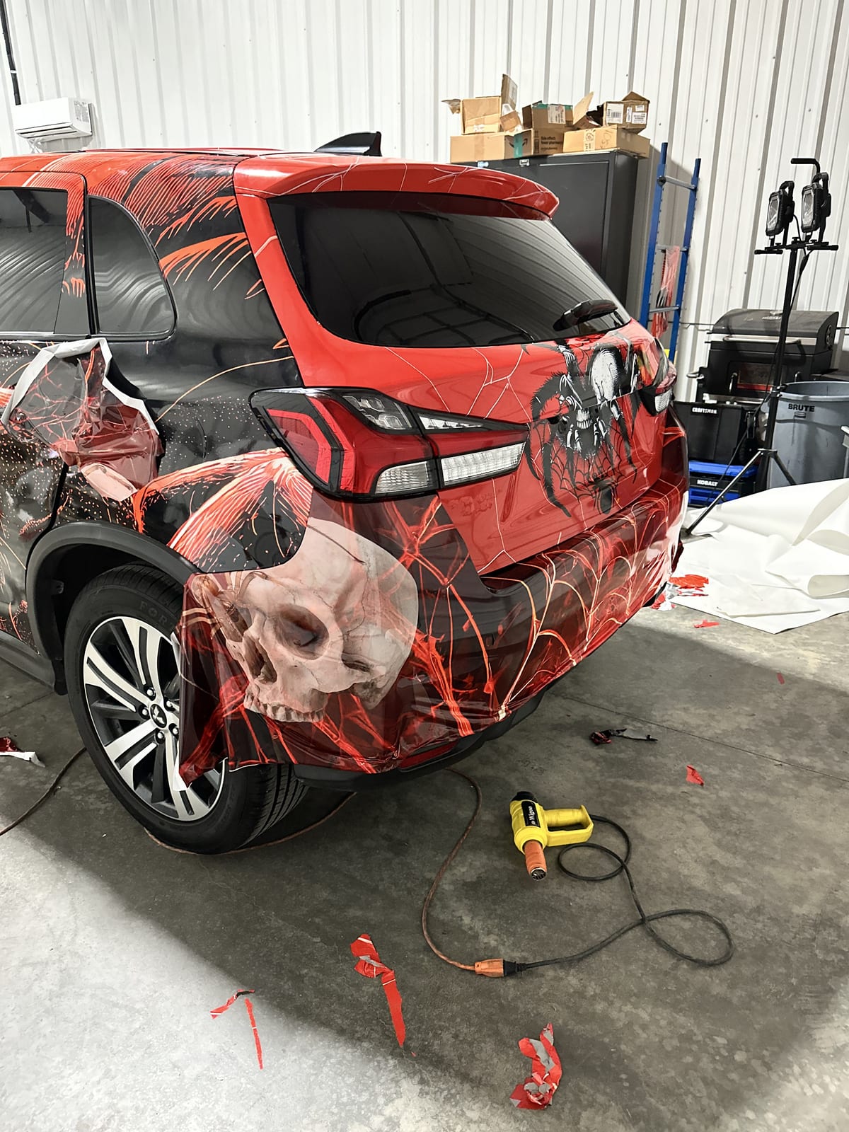Wrap film going on, mid-install